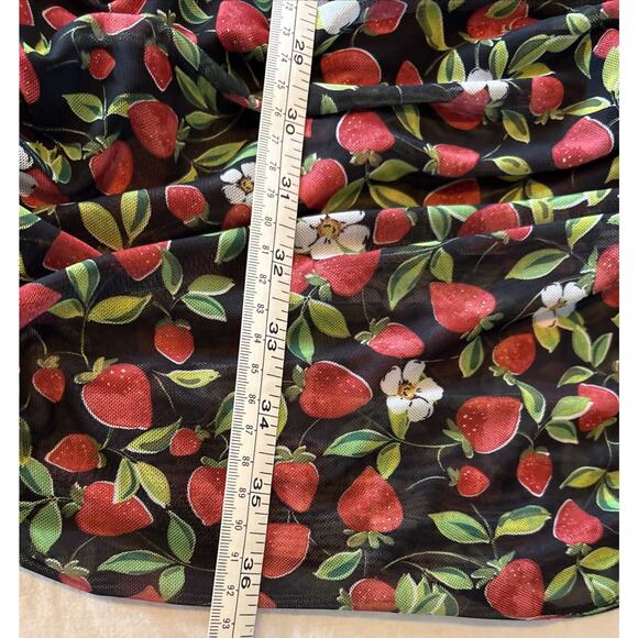 NWT AFRM Noir Strawberry Floral Print Mesh Sexy Dress Ruched Body Con Size L - Picture 6 of 14